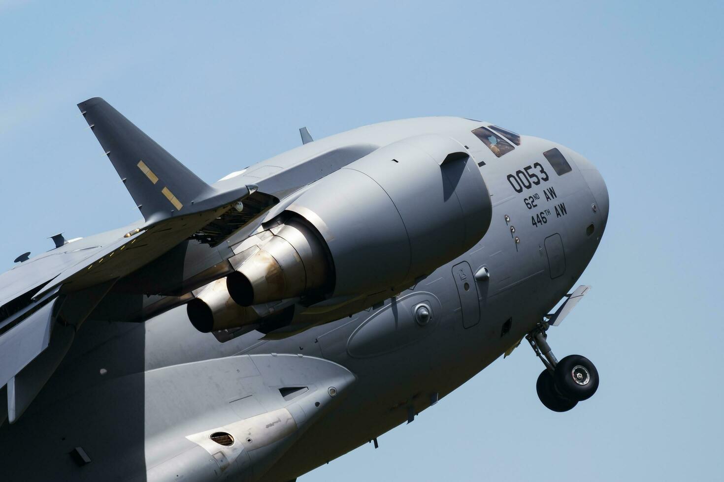 Military transport plane at air base. Air force flight operation. Aviation and aircraft. Air lift. Military industry. Fly and flying. photo