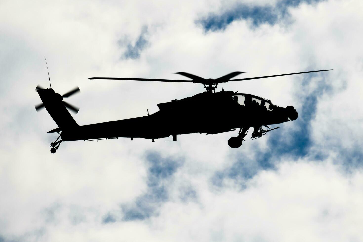 Military helicopter at air base. Air force flight operation. Aviation and aircraft. Air defense. Military industry. Fly and flying. photo