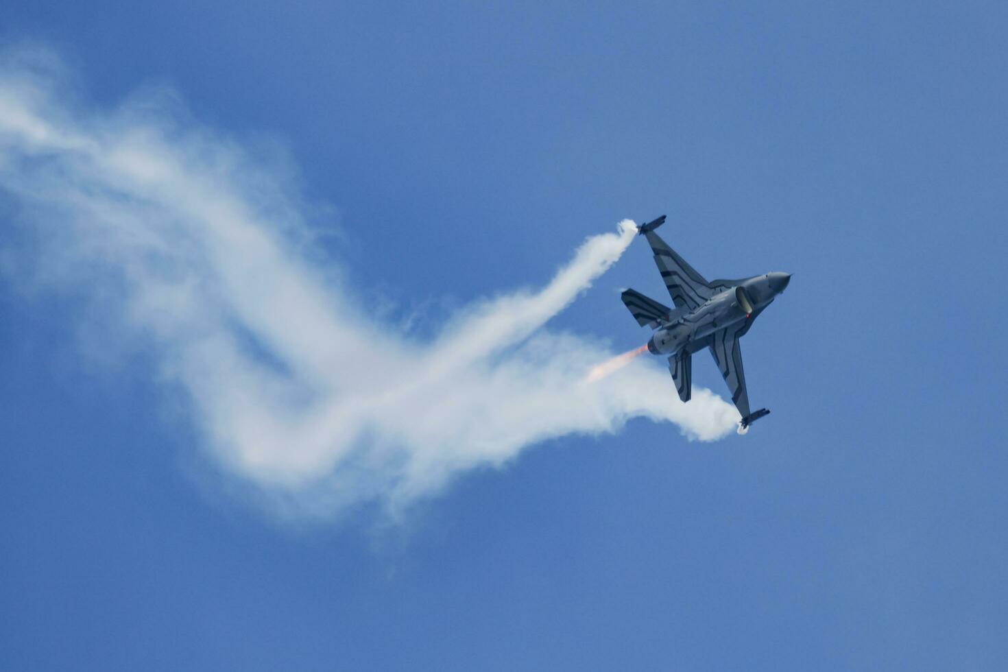 Military fighter jet plane at air base. Air force flight operation. Aviation and aircraft. Air defense. Military industry. Fly and flying. photo