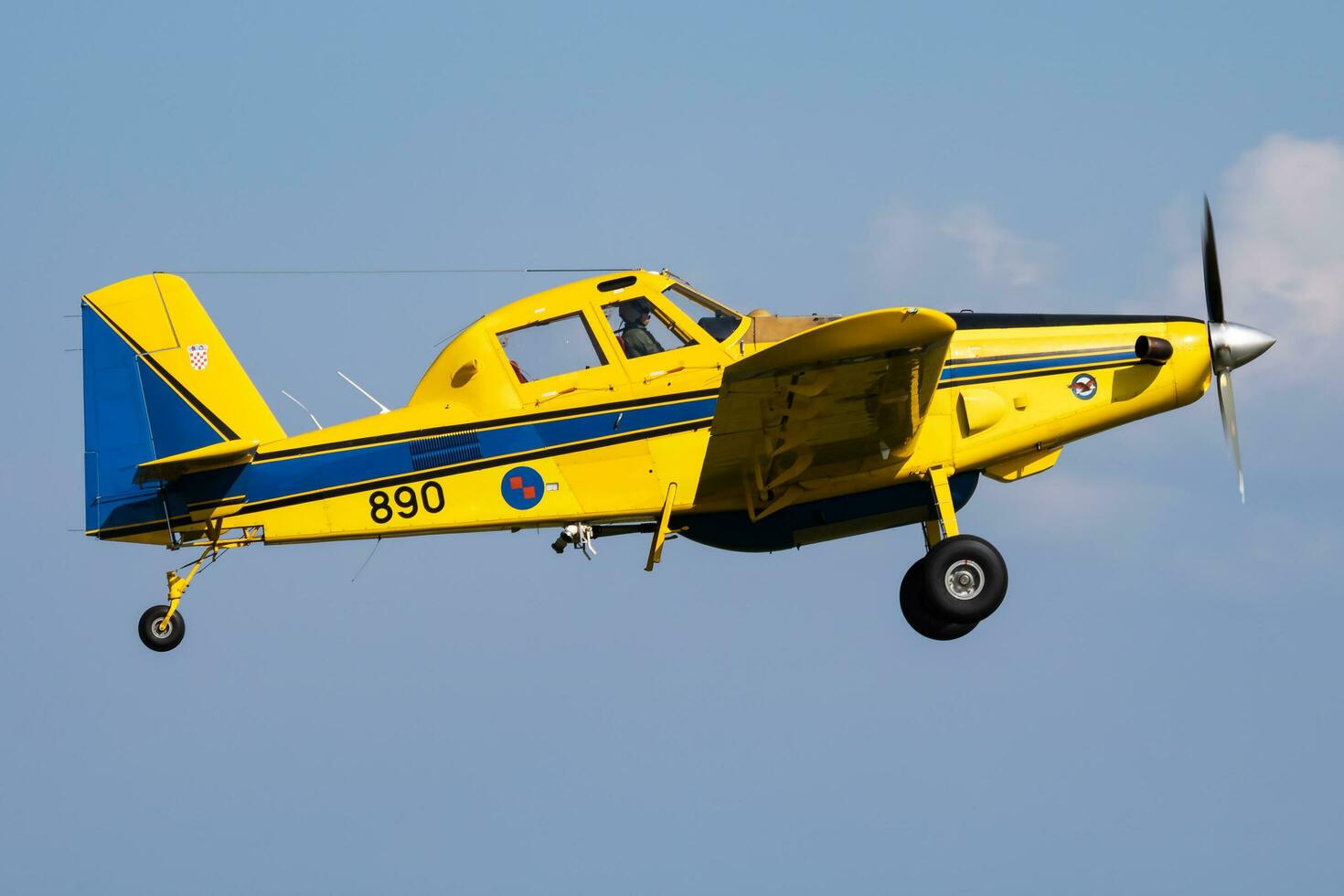Special mission plane at air base. Air force flight operation. Aviation and aircraft. Firefighting and firekiller. Military industry. Fly and flying. photo