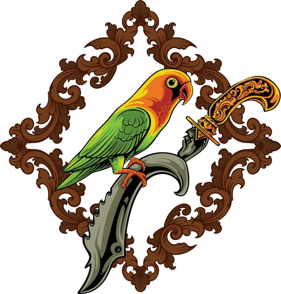 periquito con ornamento cuchilla de carnicero ilustración vector