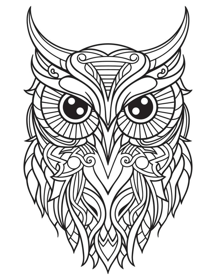 Owl bird coloring book for adults vector, digital mandala illustration of owl, white background, clean line art, tattoo and print design vector