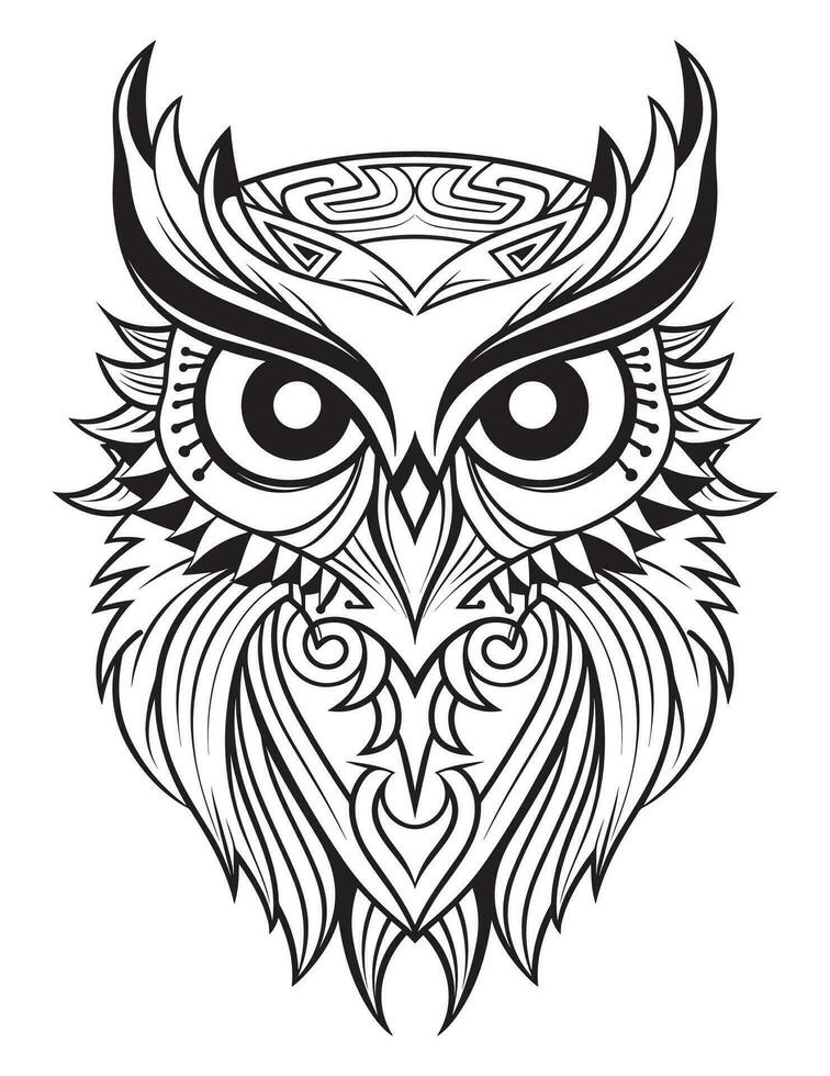 Owl bird coloring book for adults vector, digital mandala illustration of owl, white background, clean line art, tattoo and print design vector