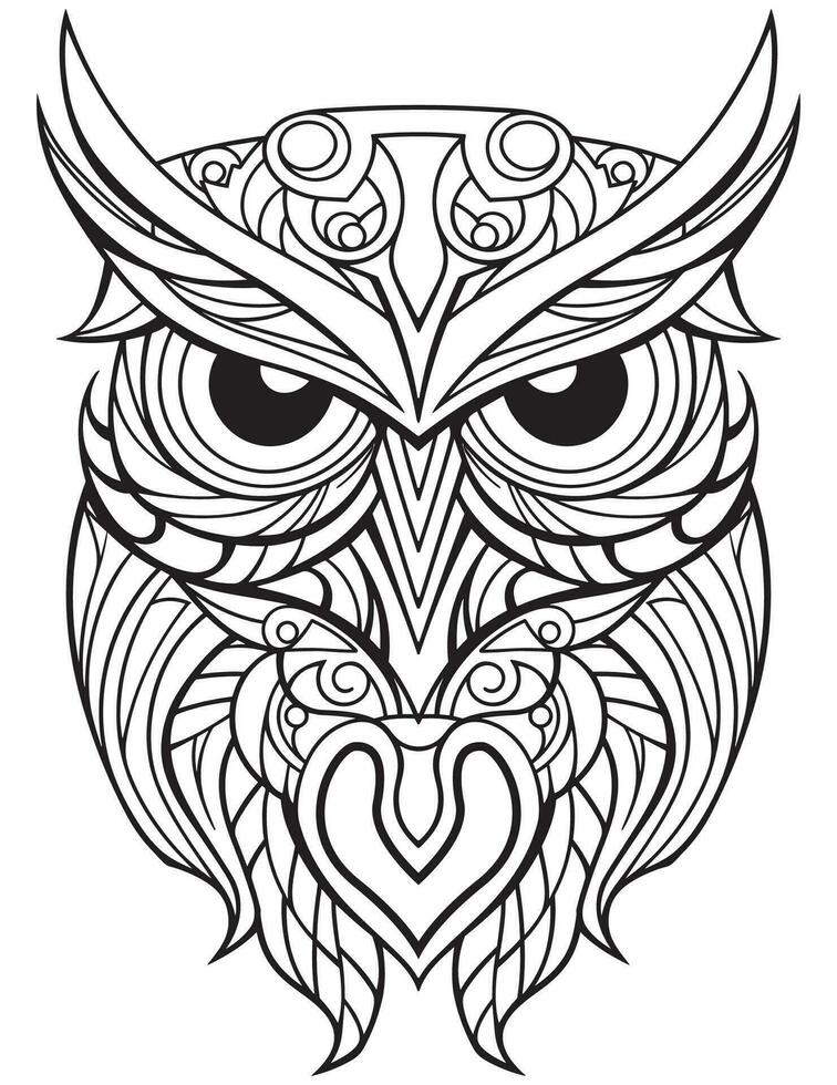 Owl bird coloring book for adults vector, digital mandala illustration of owl, white background, clean line art, tattoo and print design vector