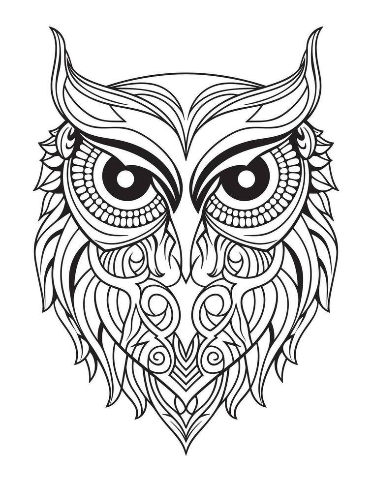 Owl bird coloring book for adults vector, digital mandala illustration of owl, white background, clean line art, tattoo and print design vector