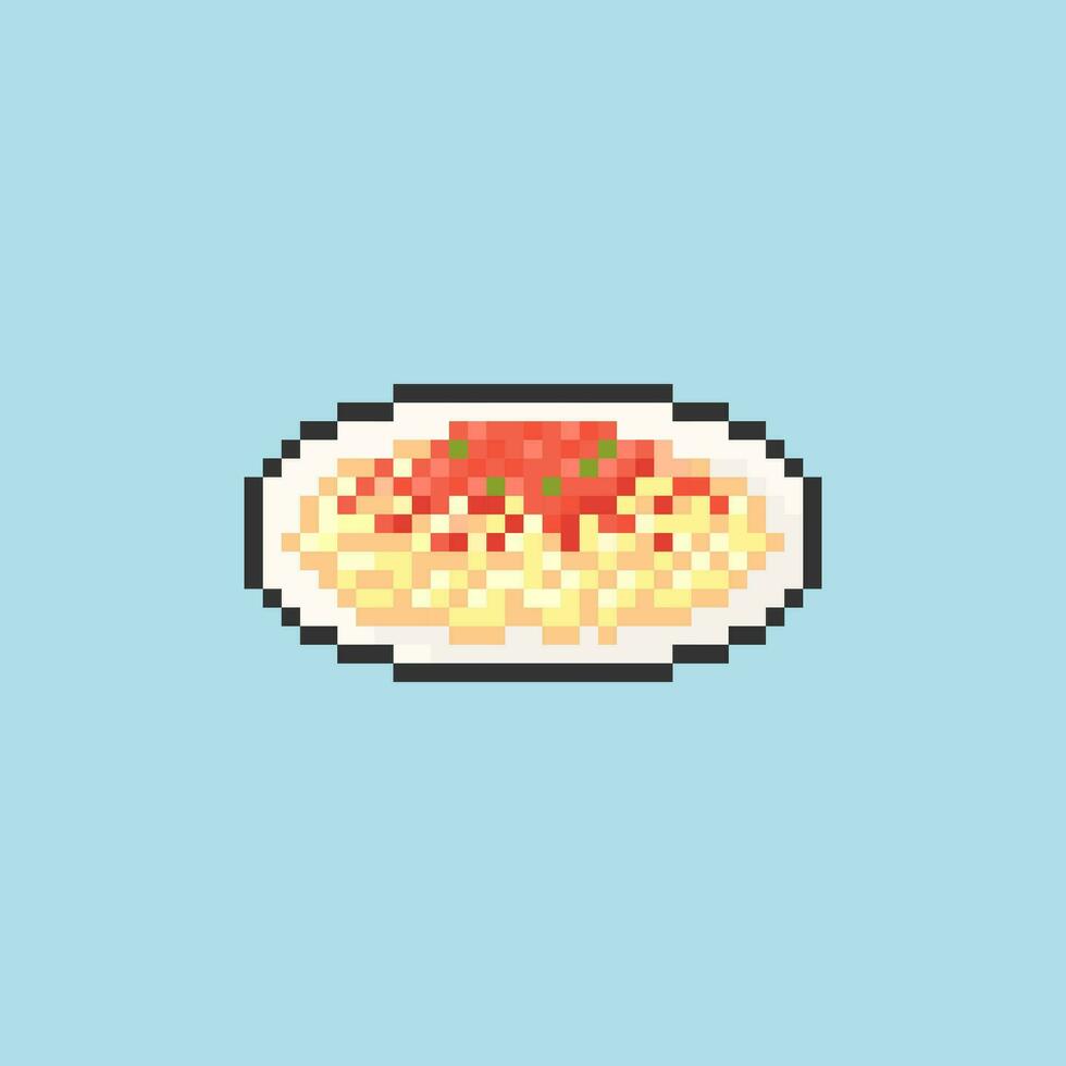 Illustration vector graphic of spaghetti bolognese in pixel art style