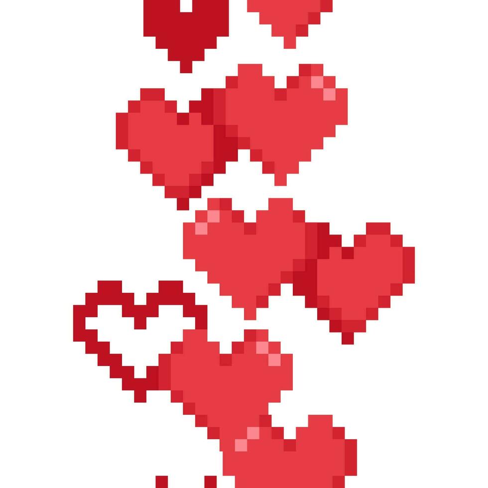 Pixel heart seamless vertical border vector