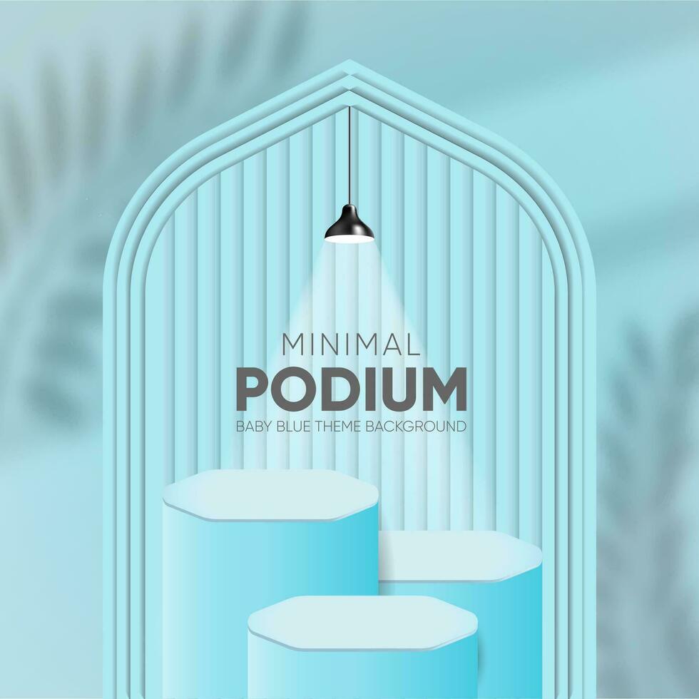 Minimal podium baby blue theme background with arch vector