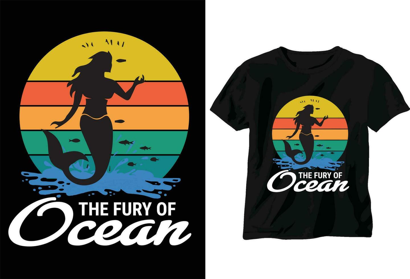 The fury of ocear retro Typography t-shirt Design With Angkor vector