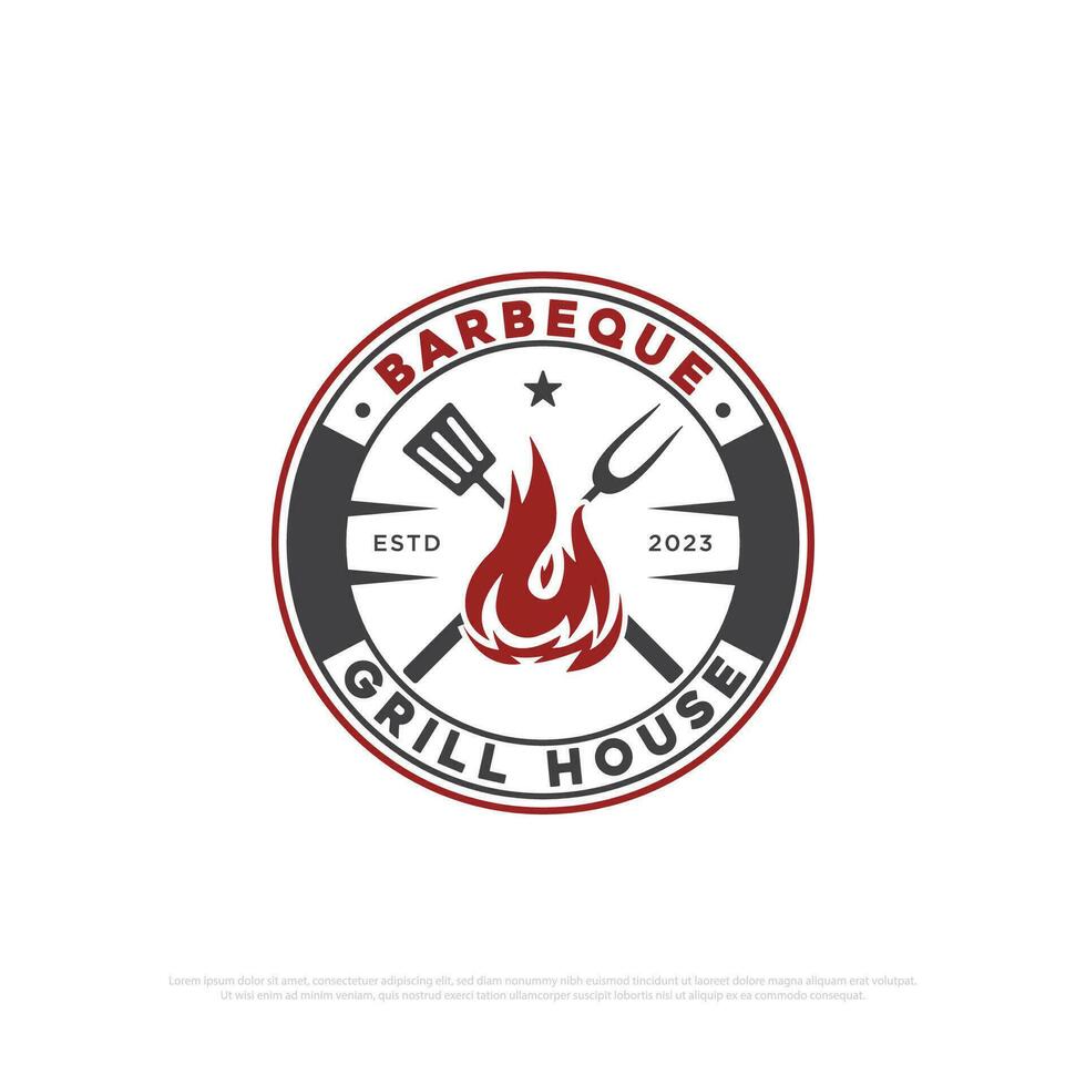 caliente parrilla parilla logo diseño insignia, retro parrilla casa y bar vector ilustraciones emblema modelo