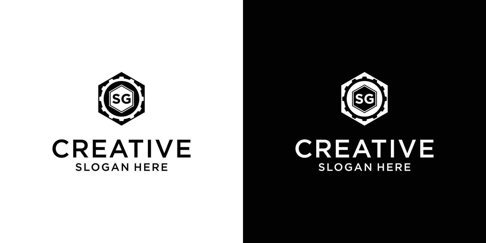 hexagon gear logo design concept vector