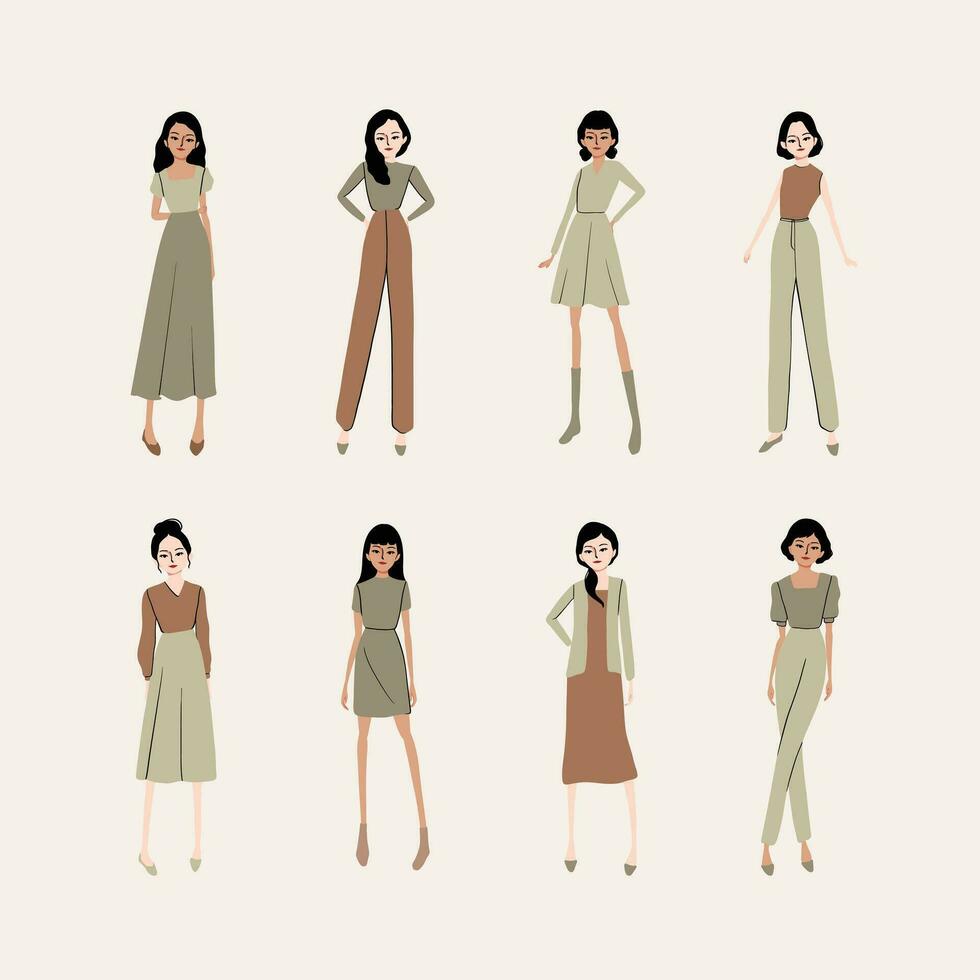 Vector Hand Drawn Beauty Girl Fashion Illustration Collection