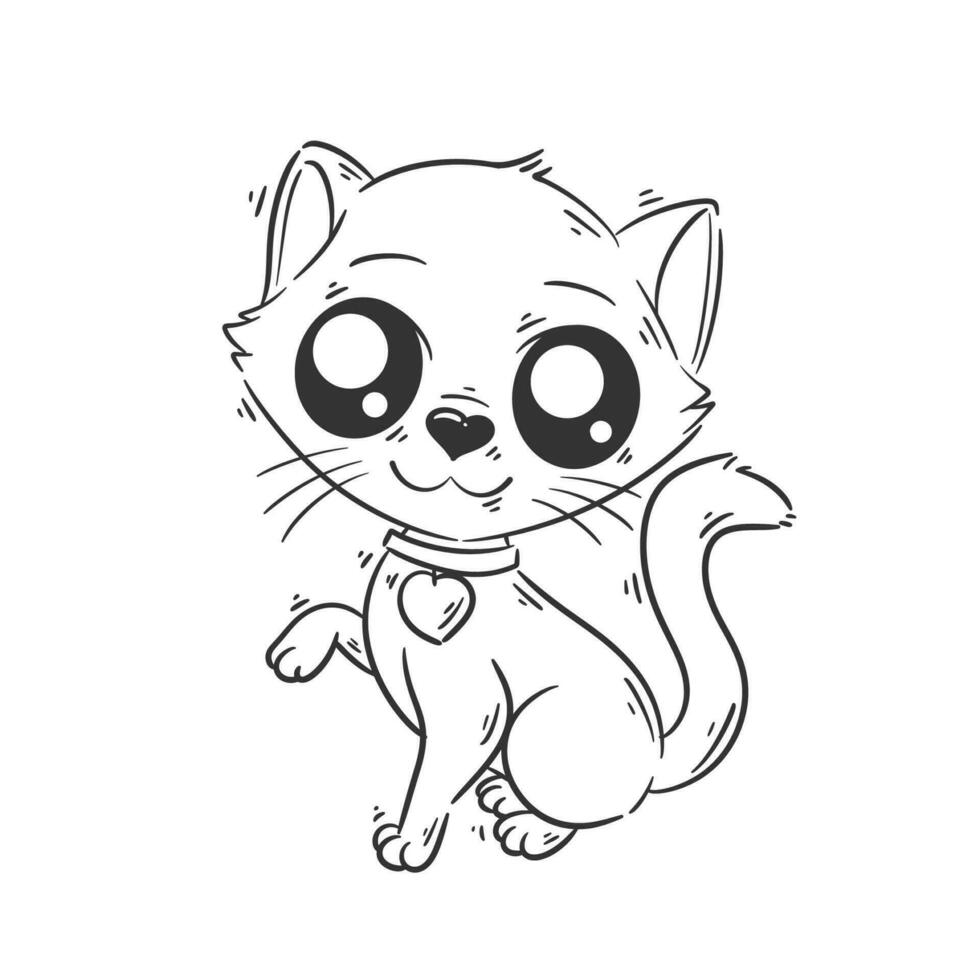 Cute cat sitting and waving cartoon vector for coloring