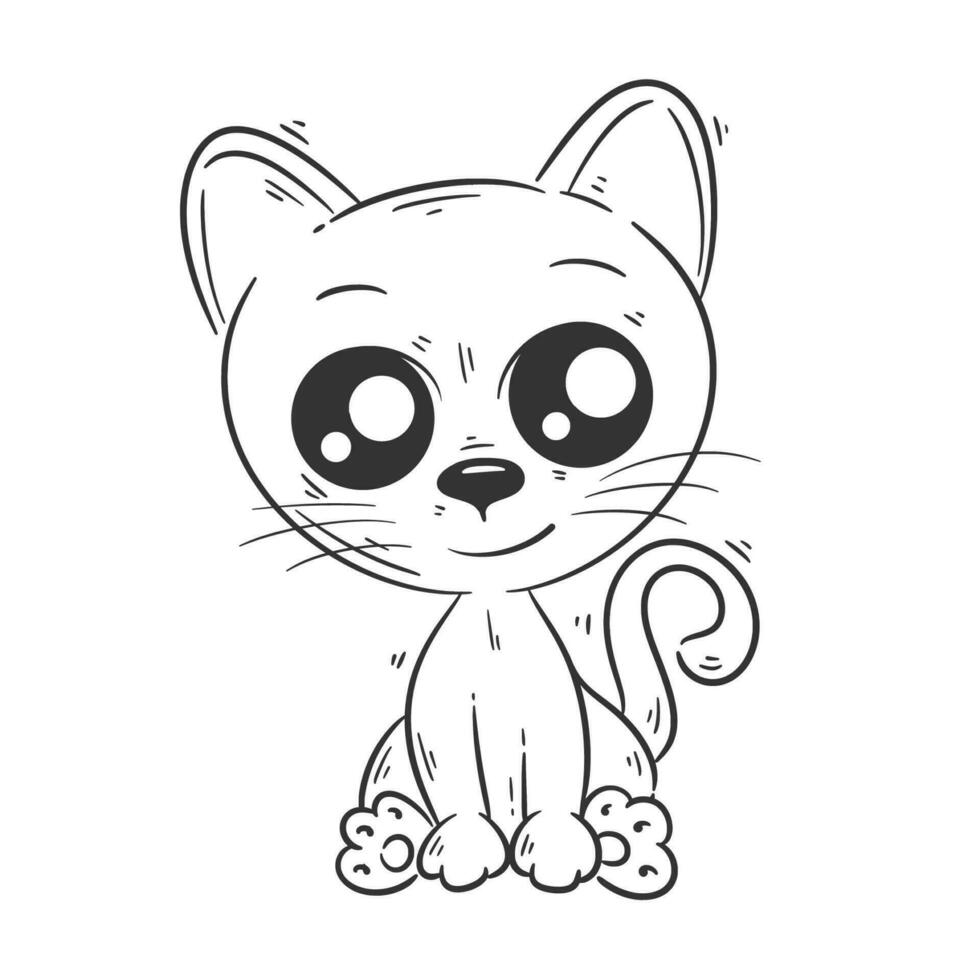 Cute kitten sitting cartoon vector for coloring