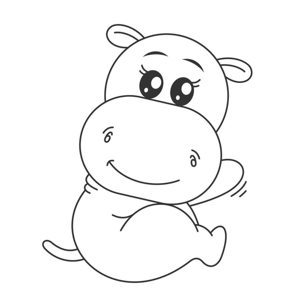 Cute hippo sitting cartoon style for coloring vector