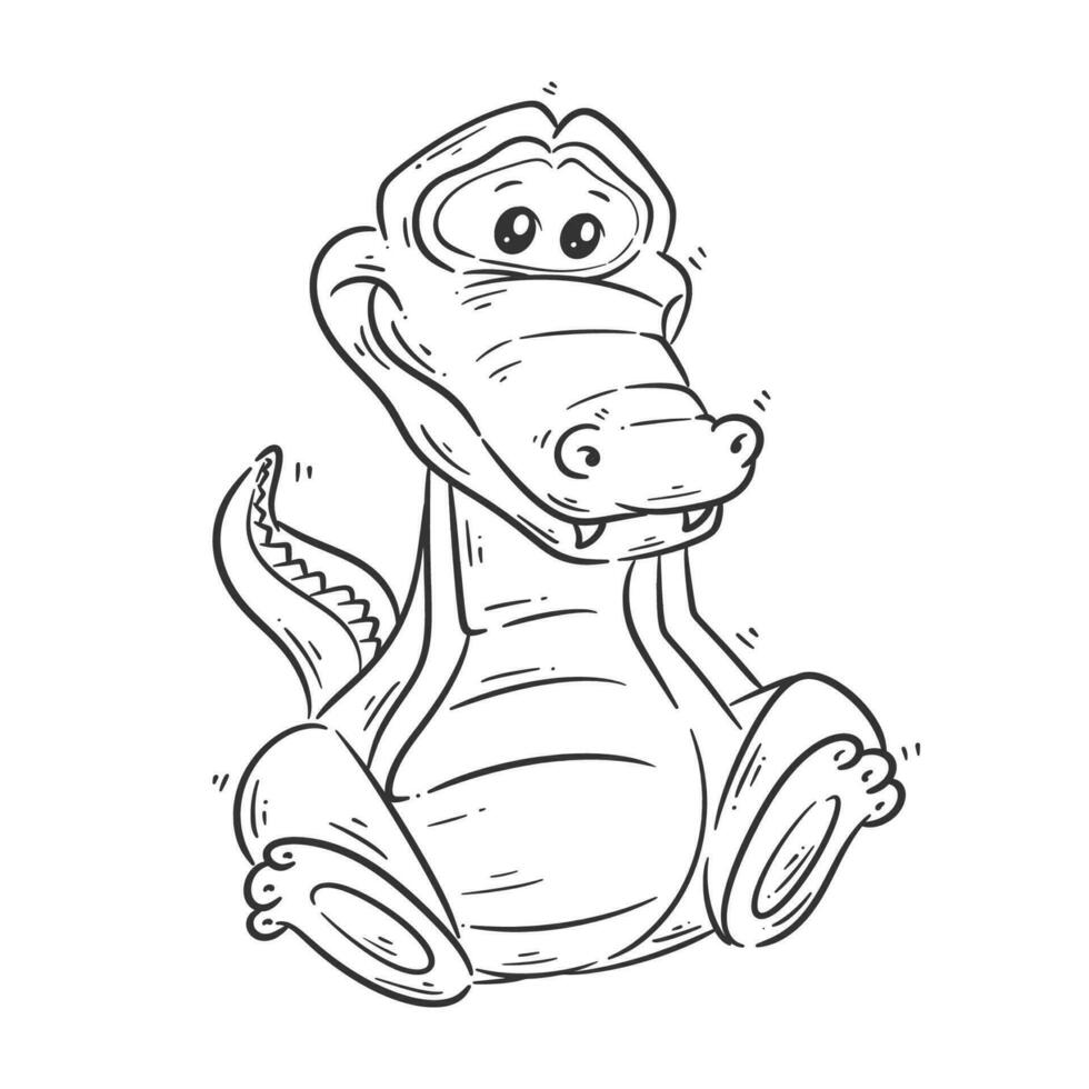 Cute crocodile sitting in cartoon style vector for coloring