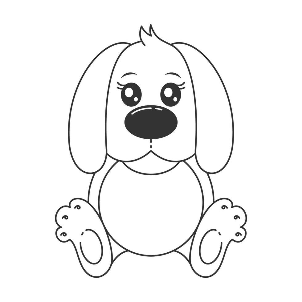 linda perro muñeca sentado solo dibujos animados estilo para colorante vector