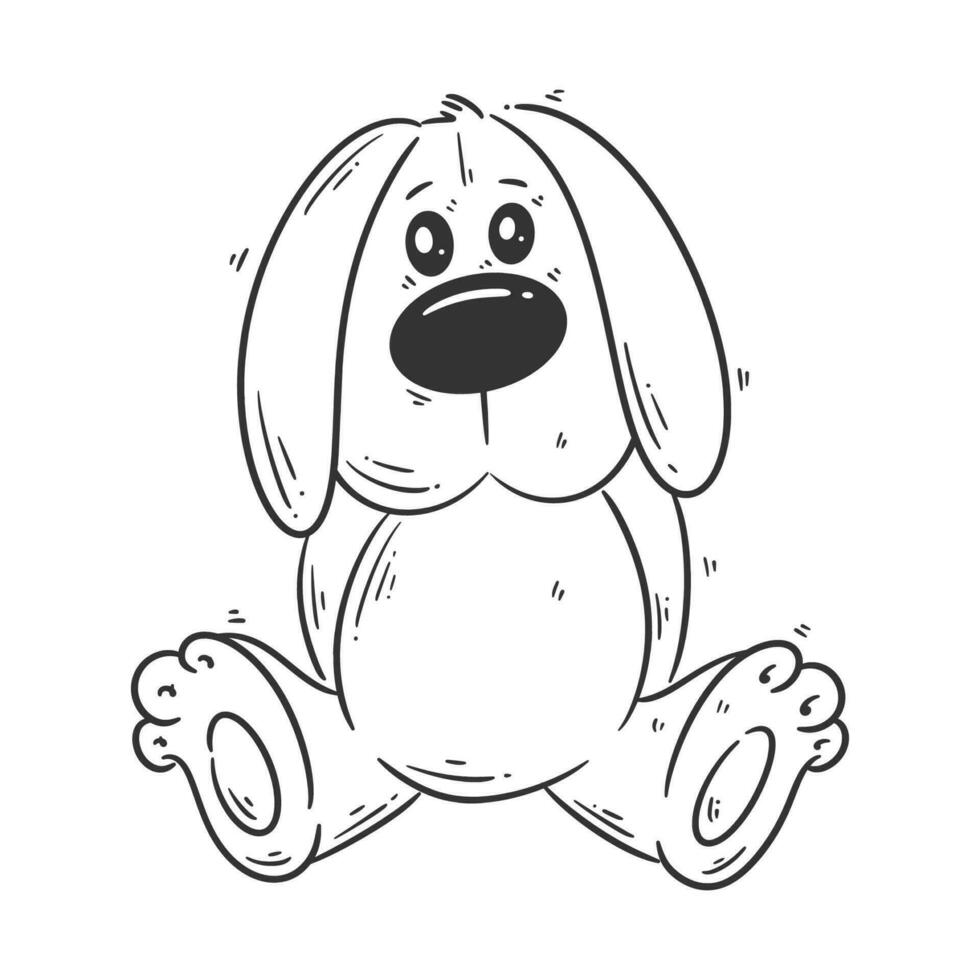 linda perro muñeca sentado solo dibujos animados estilo vector para colorante para colorante