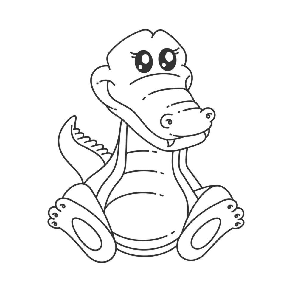 Cute crocodile sitting in cartoon style for coloring vector