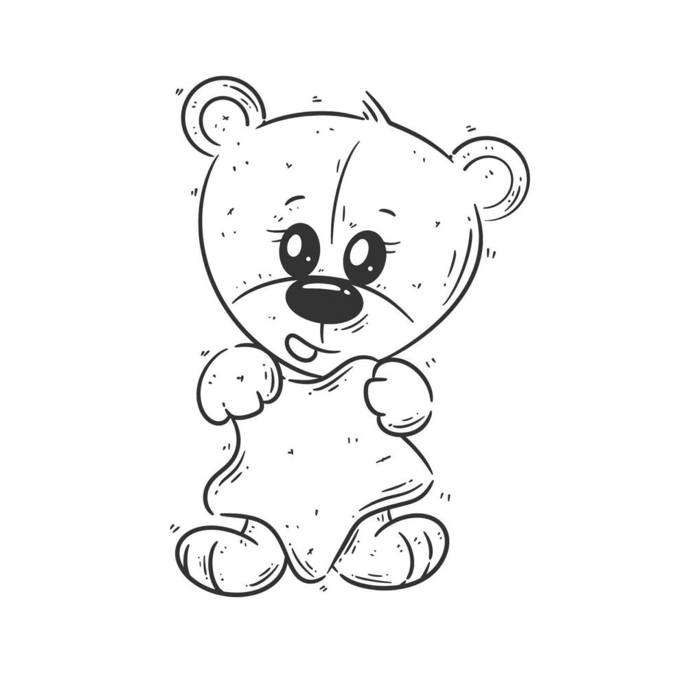 Cute bear hugging a star for coloring vector