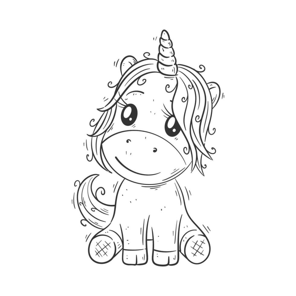 Cute unicorn sitting alone without friends for coloring vector