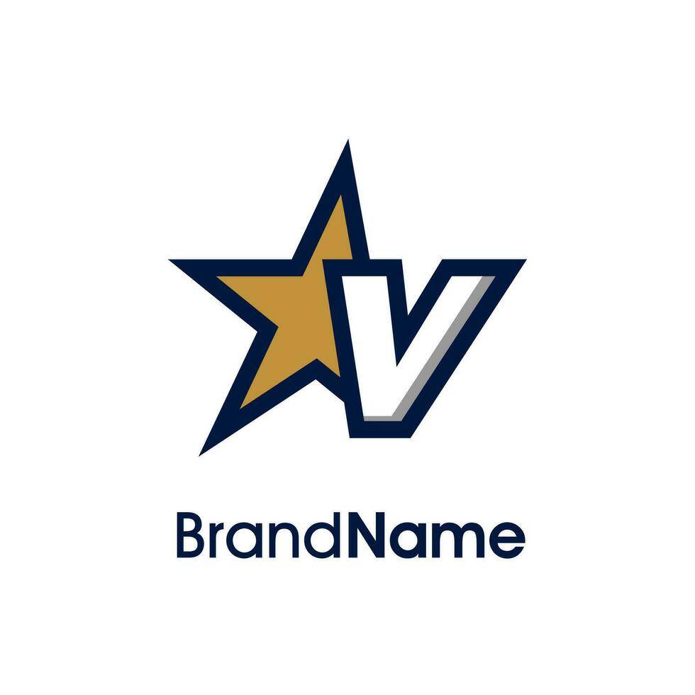 inicial v oro estrella logo vector