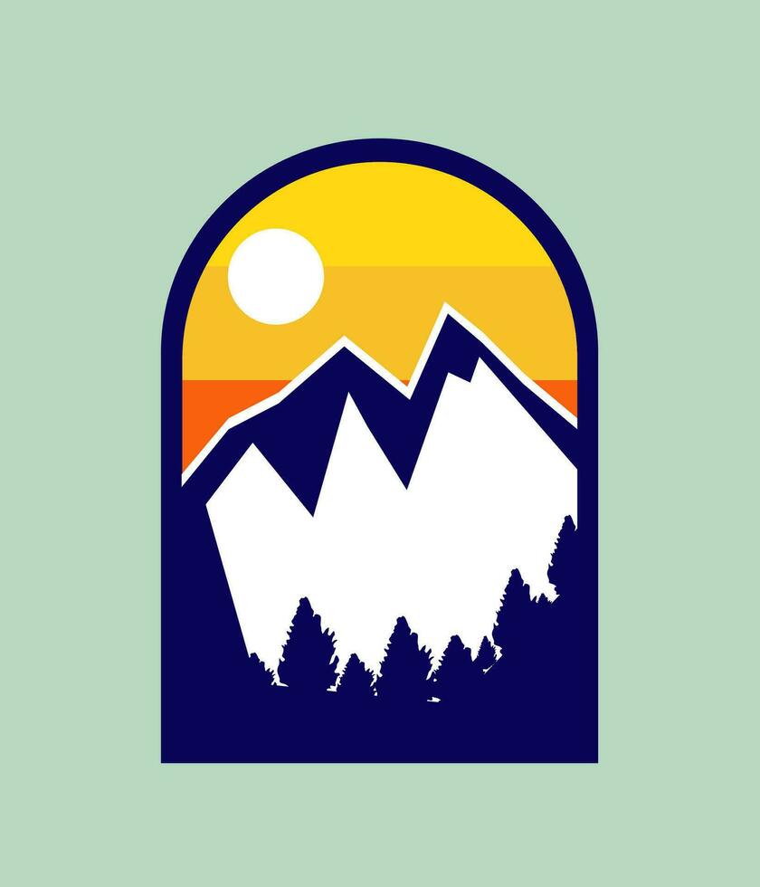 Emblem sticker patch logo illustration of mountain scenery vector