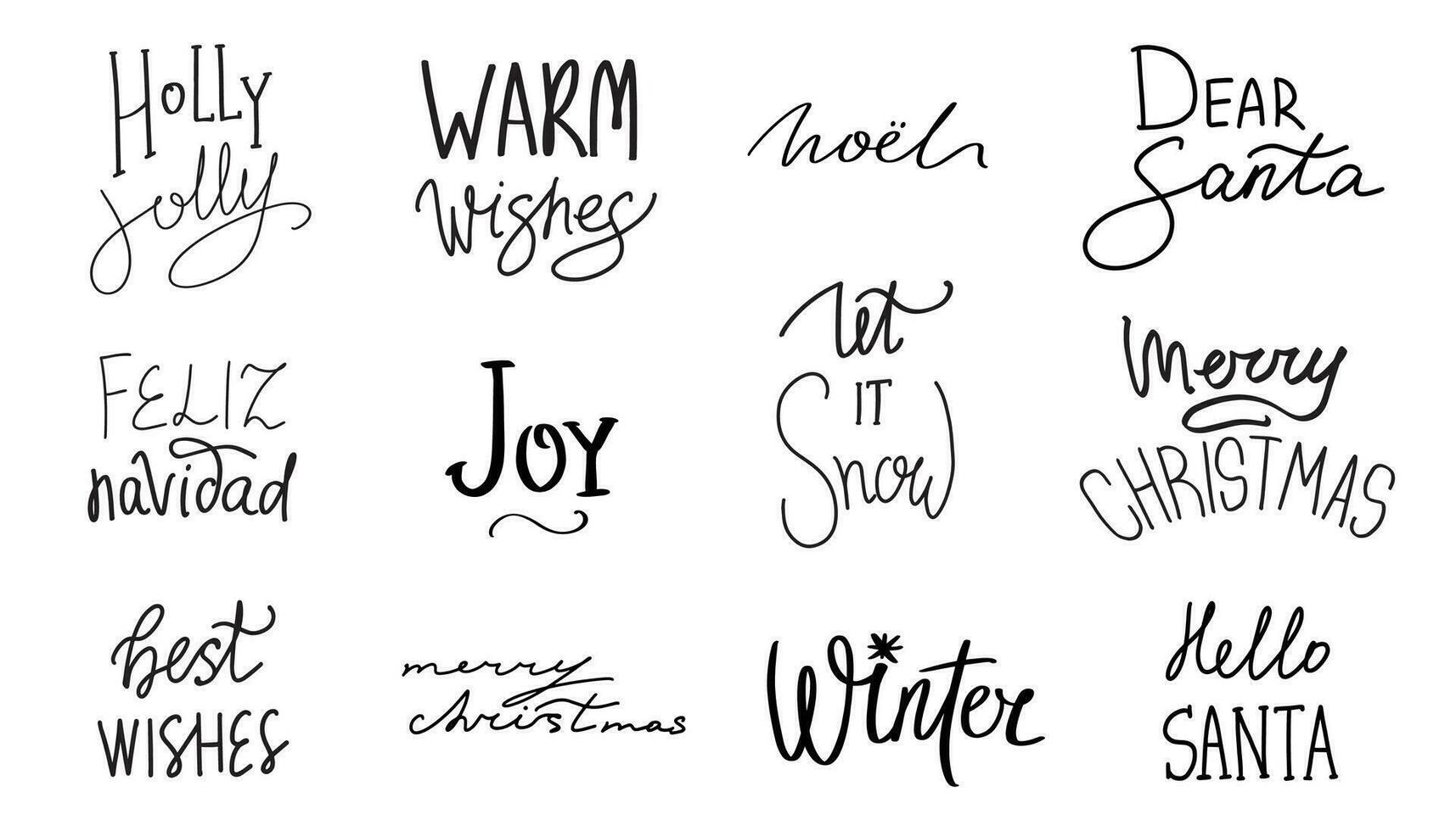 Navidad y nuevo año caligrafía frase colocar. feliz navidad. Navidad. vector negro tipografía aislado en blanco antecedentes. moderno mano dibujado letras para saludo tarjetas, carteles, camisetas etc.