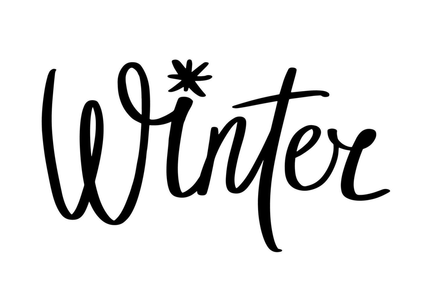 Winter phrase hand drawn lettering with snowflake. Vector black season typography isolated on white background.  Modern hand drawn lettering for greeting cards, posters, t-shirts etc.