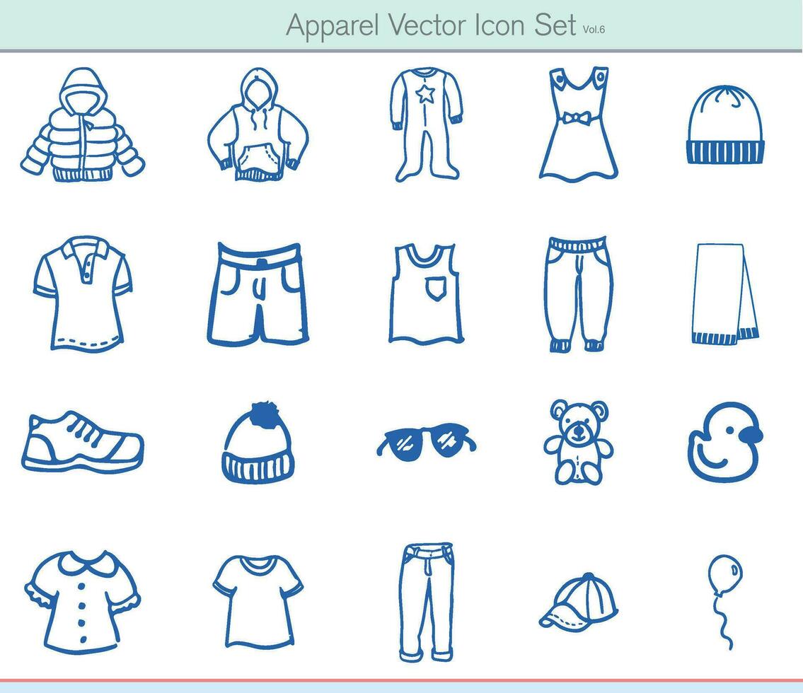 Moda icono, vestir icono, paño línea arte, Niños paño, mujer paño, niño vestir línea arte, línea Arte vector, gratis vector, icono colocar, prenda producto, vector icono colocar.