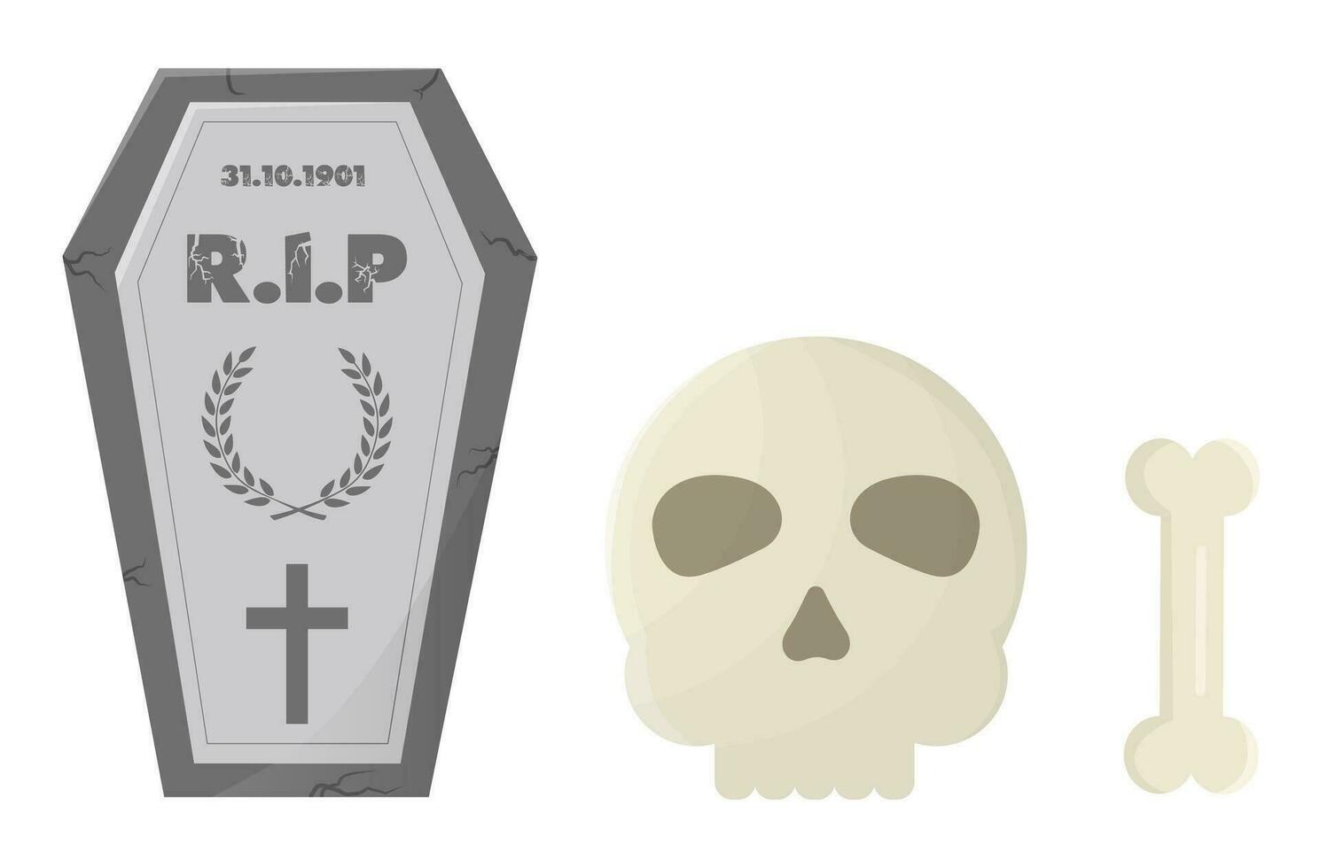 Halloween Tombstone skull and bone. Quirky and scary illustrations. Vector illustration, png.