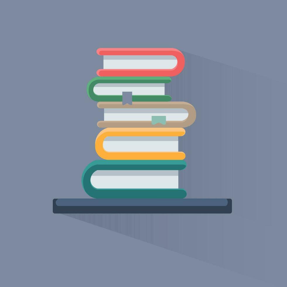 Pile of books in a flat style, isolated on a white background. Stack of books with bookmarks. Concept of learning. Vector illustration.
