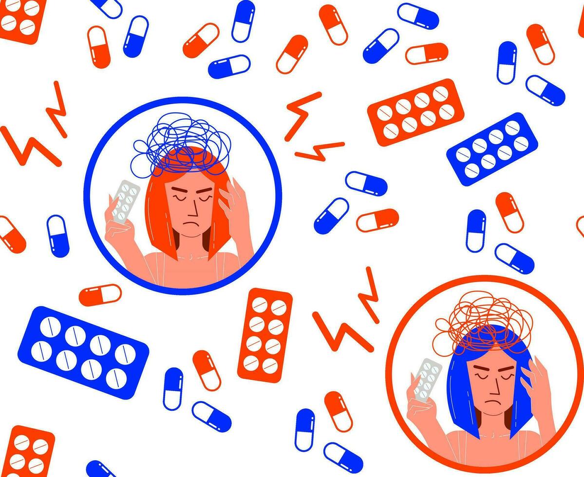 Seamless pattern of medical pills, medicines. Vector background on a medical theme.
