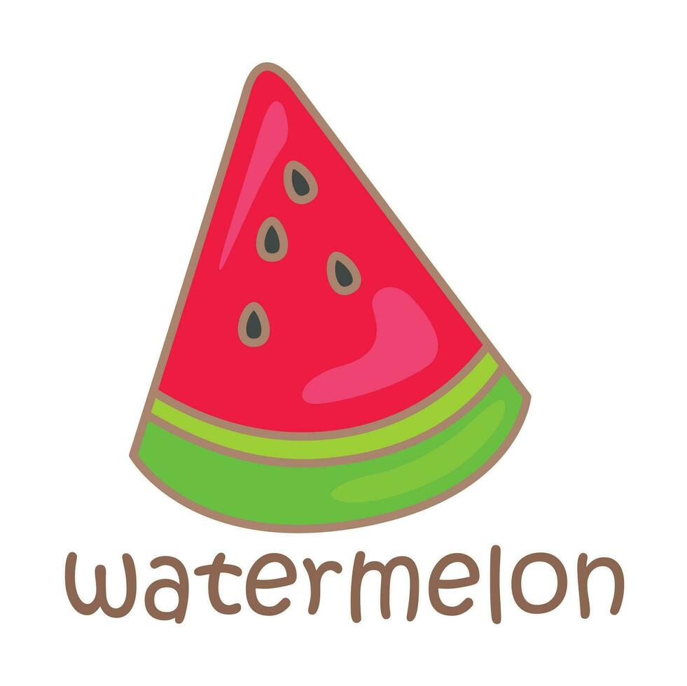 Alphabet W For Watermelon Vocabulary Reading School Lesson Cartoon Illustration Vector Clipart Sticker