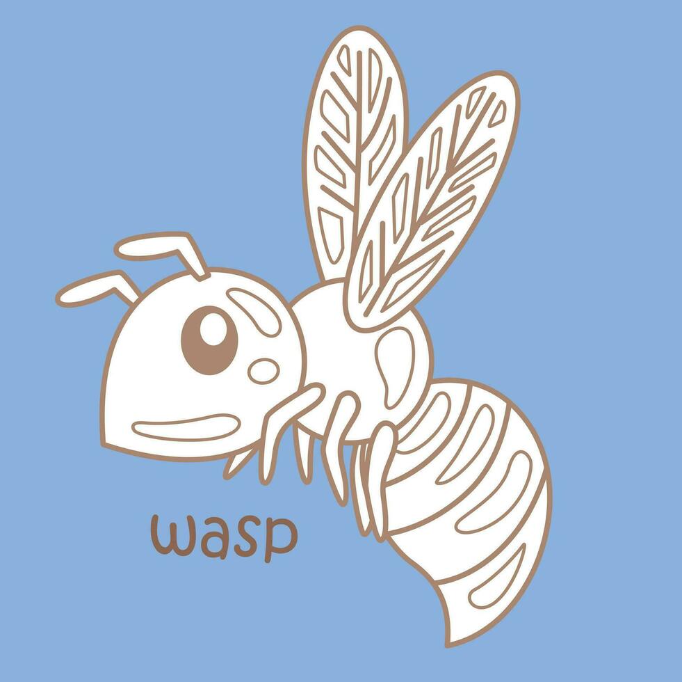 Alphabet W For Wasp Vocabulary Reading School Lesson Cartoon Digital Stamp Outline vector