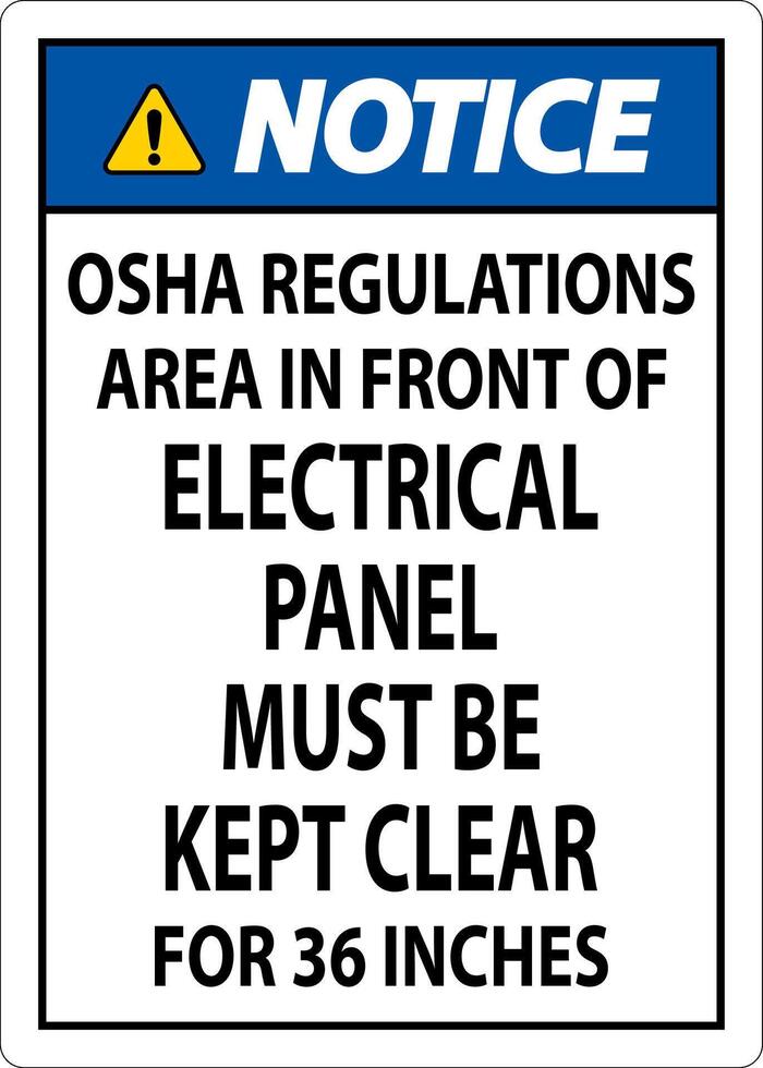 Notice Sign Osha Regulations - Area In Front Of Electrical Panel Must Be Kept Clear For 36 Inches vector