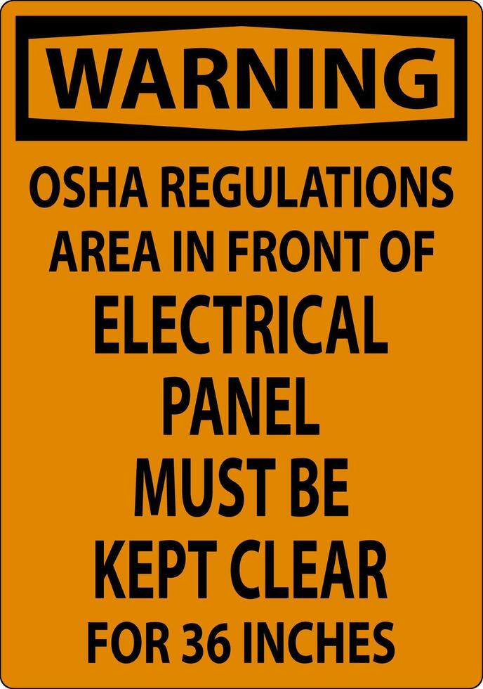 Warning Sign Osha Regulations - Area In Front Of Electrical Panel Must Be Kept Clear For 36 Inches vector