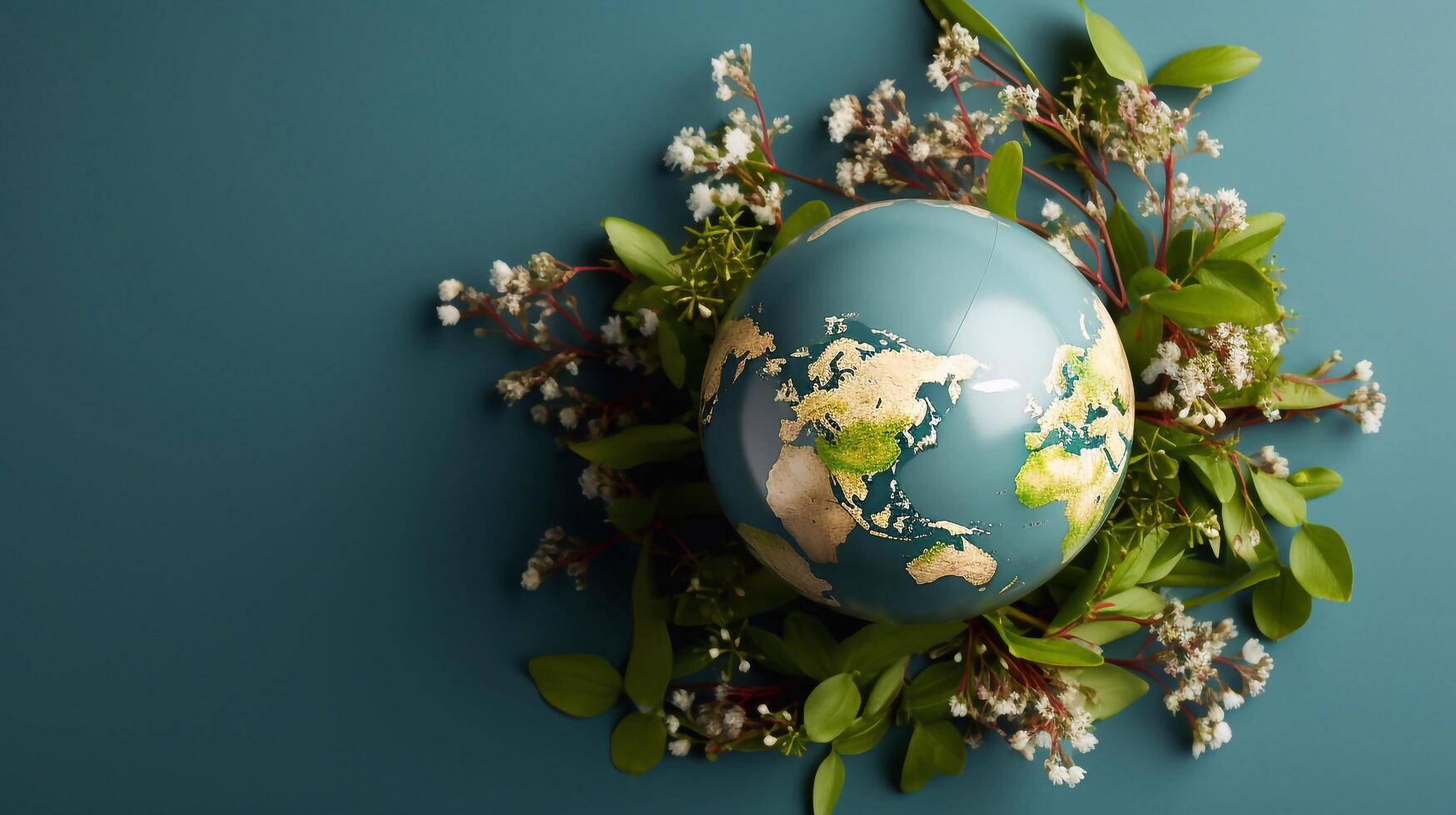Earth globe design World globe abstract design with planet earth with floral. photo