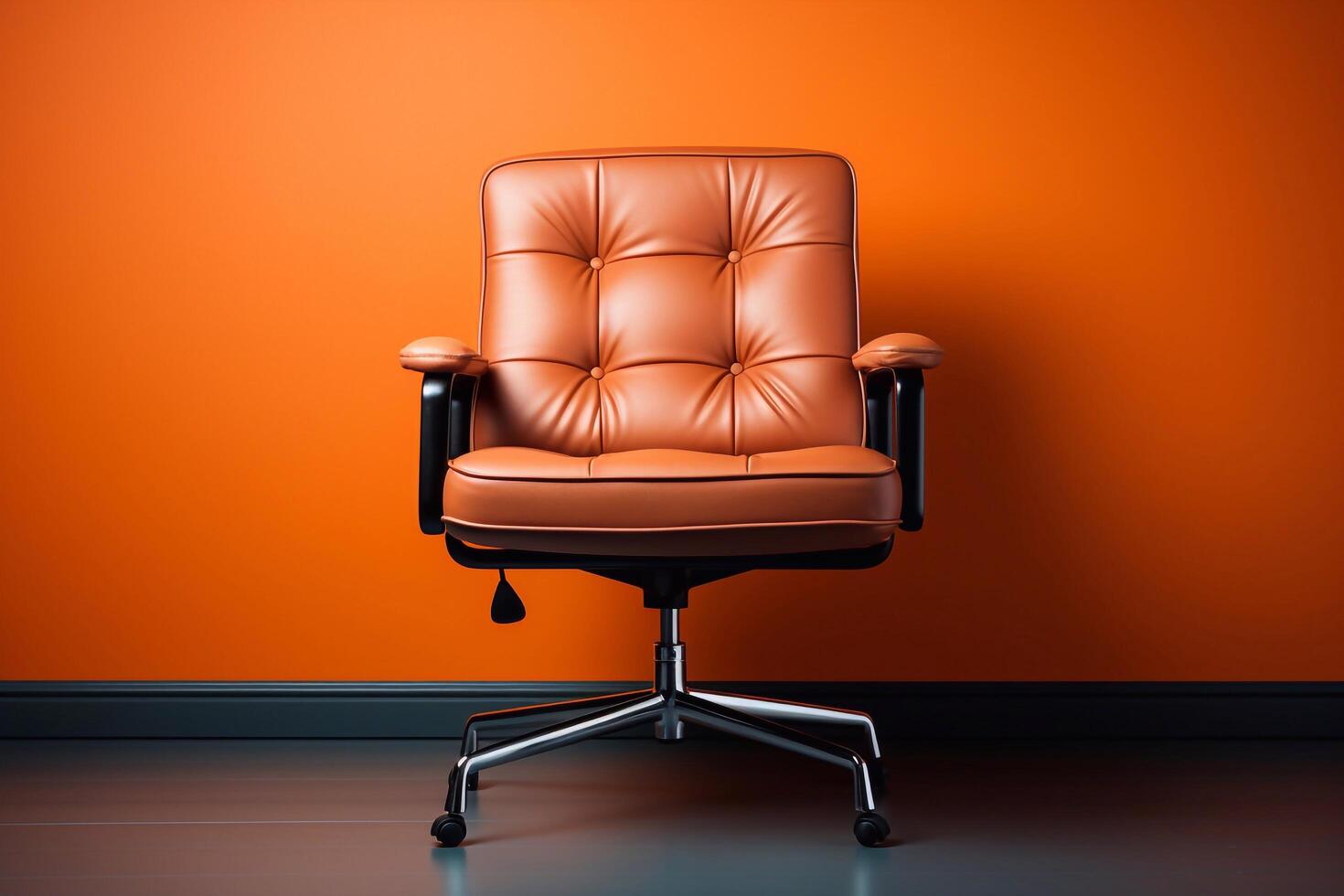 Genuine Leather office chair, isolated on yellow background with clipping path. generative ai photo