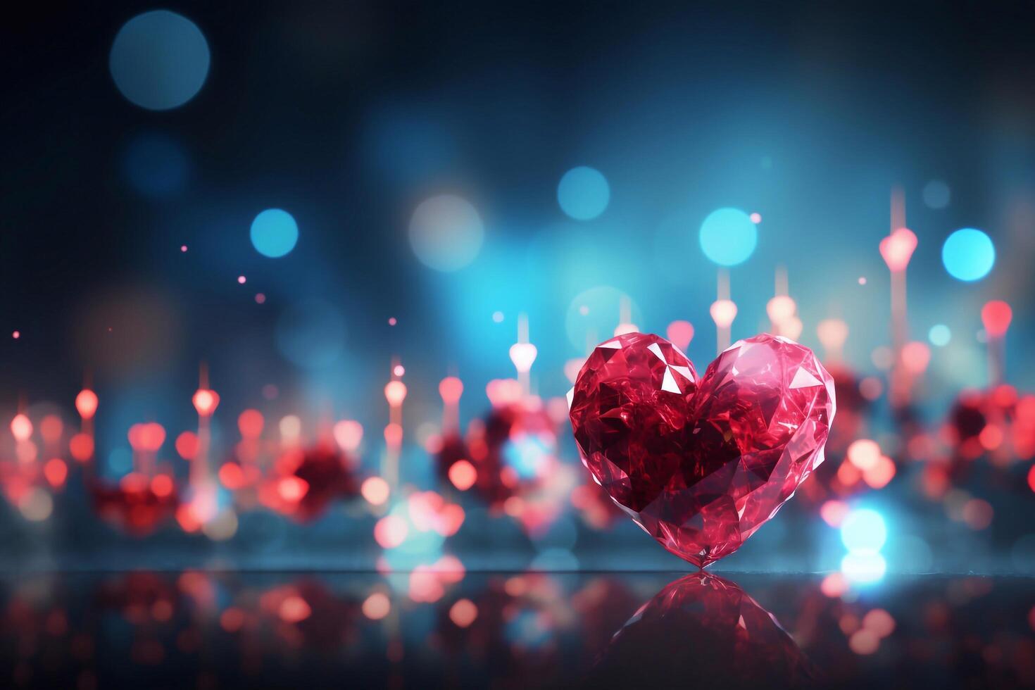 red low polly heart Geometrical polygonal heart with red background. Low poly illustration. Happy Valentines day. photo