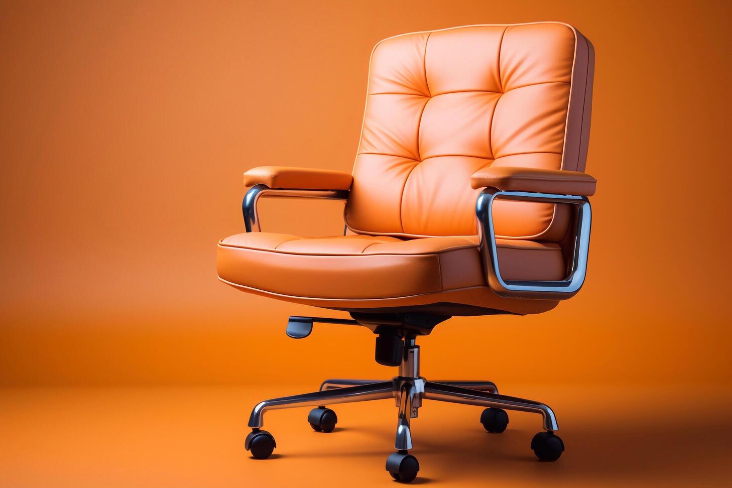 side view of Genuine Leather office chair for Executive Officer, isolated on yellow background with clipping path. generative ai photo