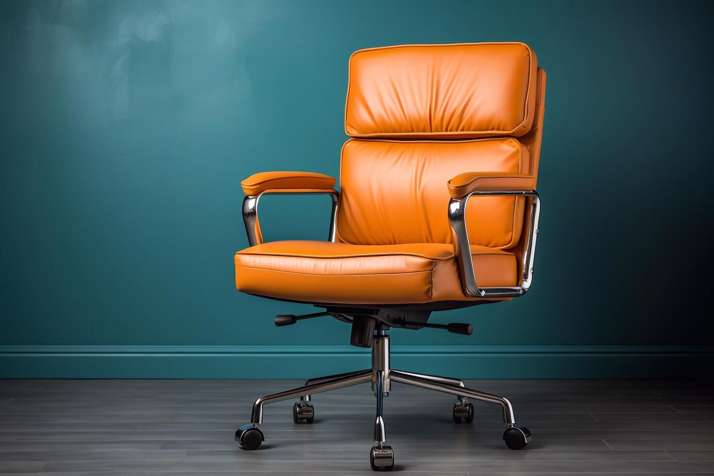 side view of Genuine Leather office chair for Executive Officer, isolated on blue background with clipping path. photo