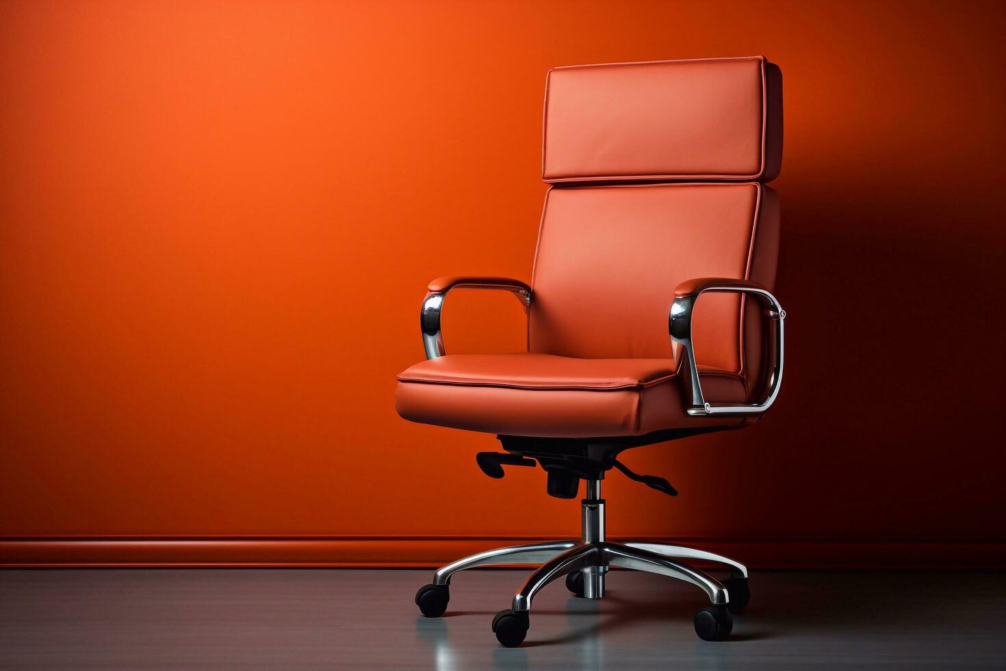side view of Genuine Leather office red chair for Executive Officer, isolated on red background with clipping path. generative ai photo