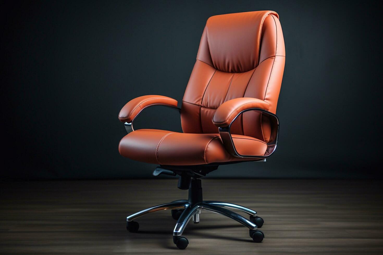 Side view of Genuine Leather office chair for Executive Officer, isolated on black background with clipping path. generative ai photo