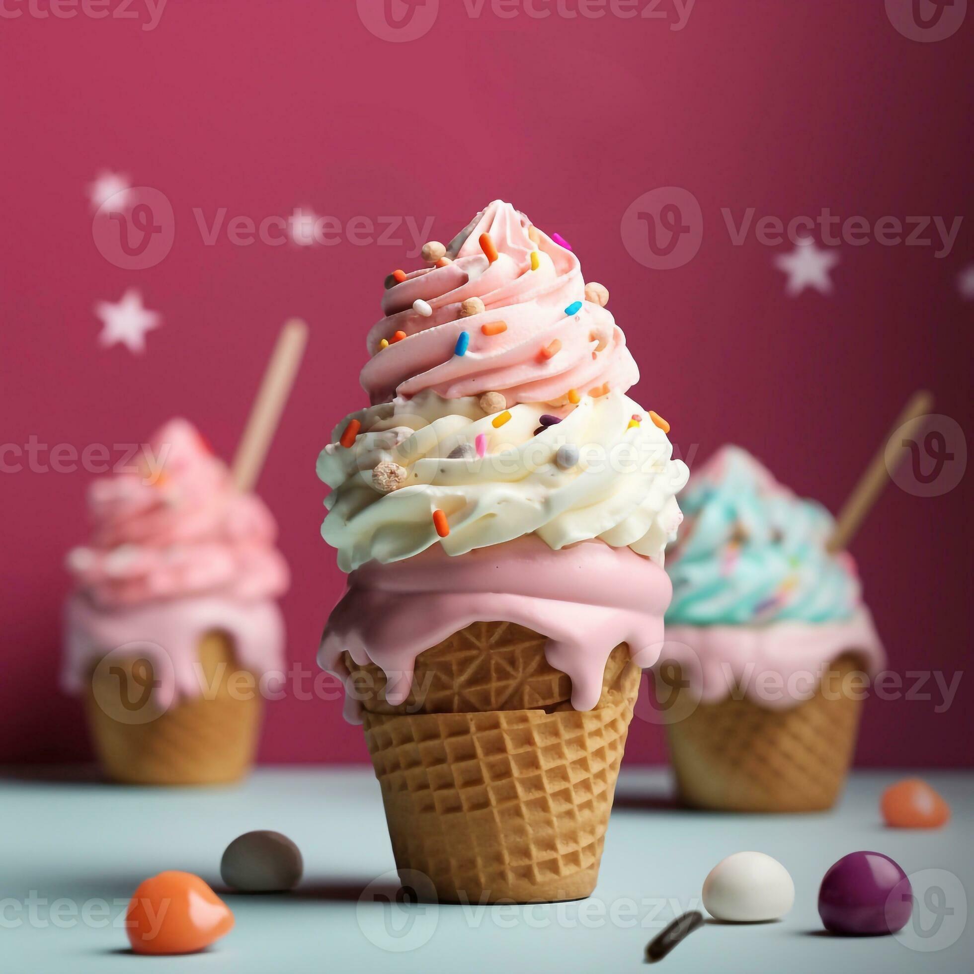 Vibrant Whipped Ice Cream Cone Strawberry Swirl Generative AI 27564868