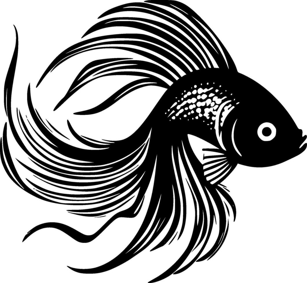 Beta Fish, Black and White Vector illustration