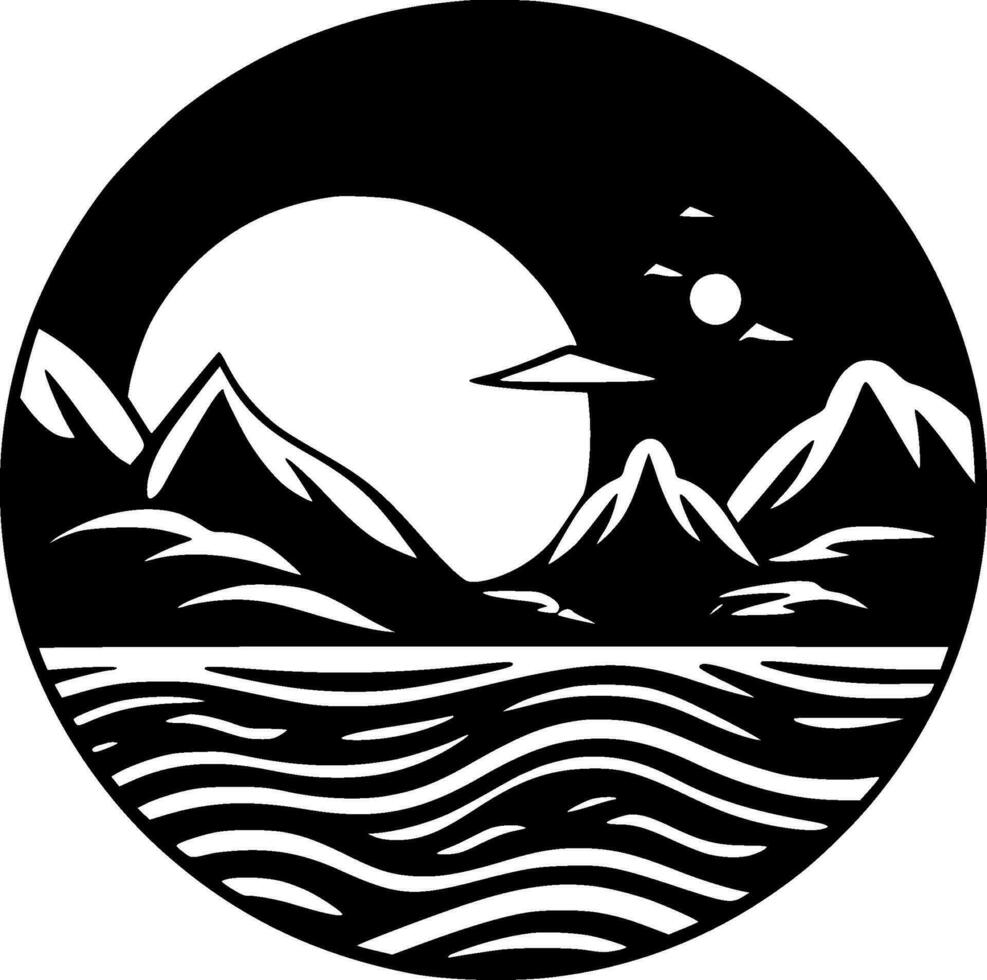 Ocean - Black and White Isolated Icon - Vector illustration