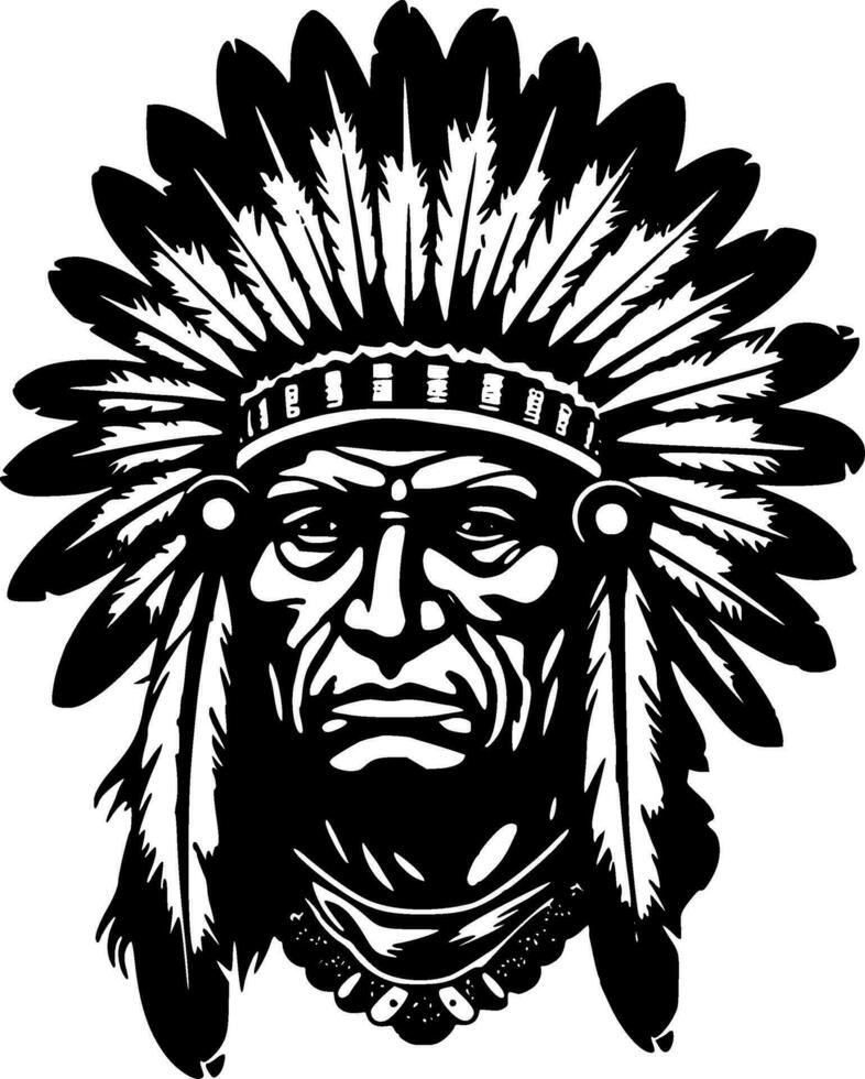 Indian Chief - Black and White Isolated Icon - Vector illustration