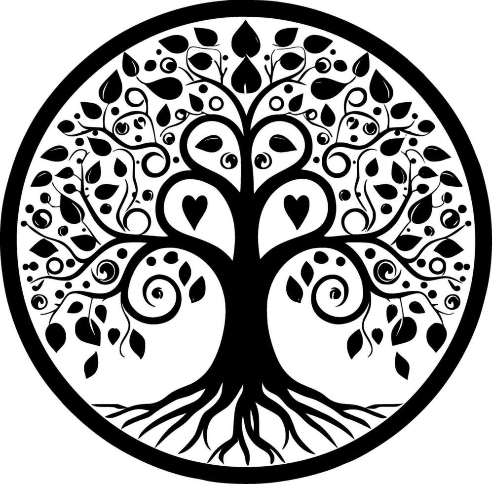 árbol - negro y blanco aislado icono - vector ilustración