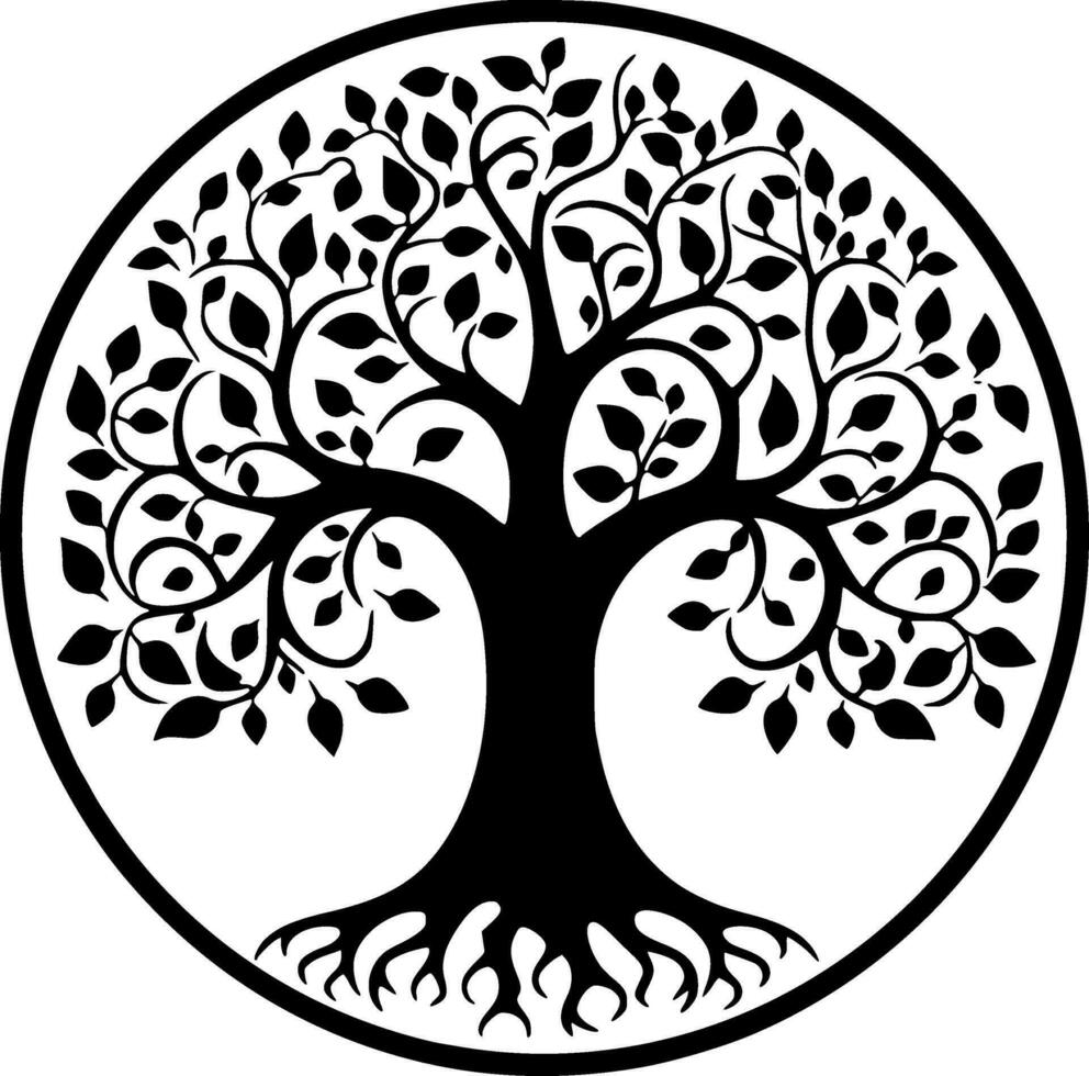 árbol, negro y blanco vector ilustración